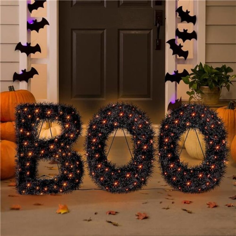 3 Piece Outdoor Boo Sign Halloween Decoration, Lighted Boo Yard Display Set